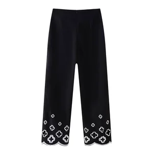 2026 High Waist Loose Wide-Leg Jeans Hollow Flower Embroidery Casual Spring Summer Fashion Mid Waist Breathable Woven Solid