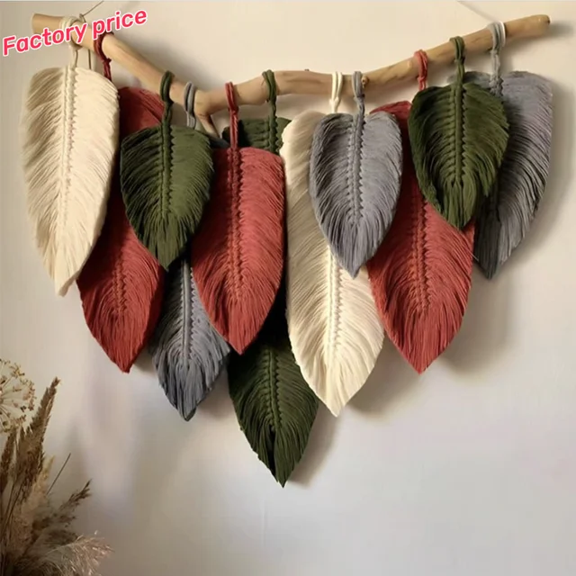 2024 INS Hot wholesale leaf home decor cotton boho tapestry Scandinavian Decor Macrame Leaf Wall Hanging Decor