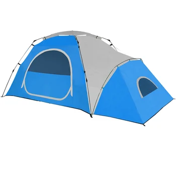 One Bedroom Family Camping Tent with Living Room, Blue Gray Color, Fiberglass Pole Structure