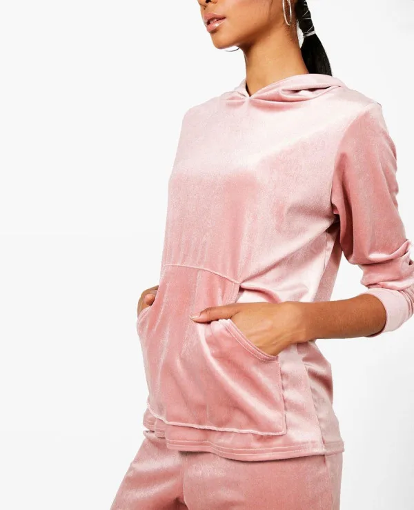 Autumn & Fall 2-Pc Street Wear Velour Tracksuit Set Pink