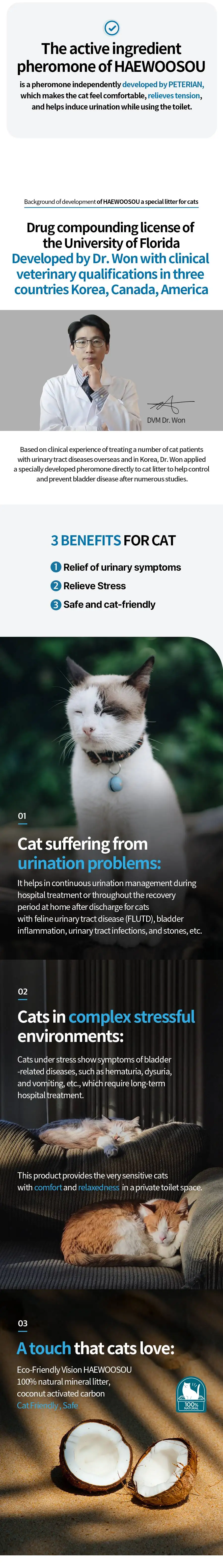 Korean Peterian Haewoosou Stress Relief Pheromone Cat Litter Helping In