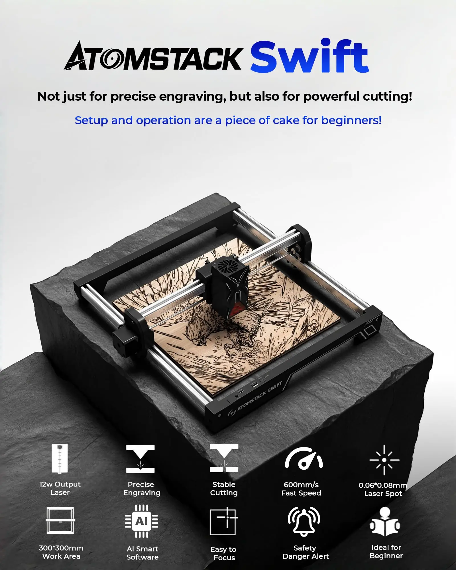 ATOMSTACK Swift Laser Engraver - 12W High-Accuracy Machine