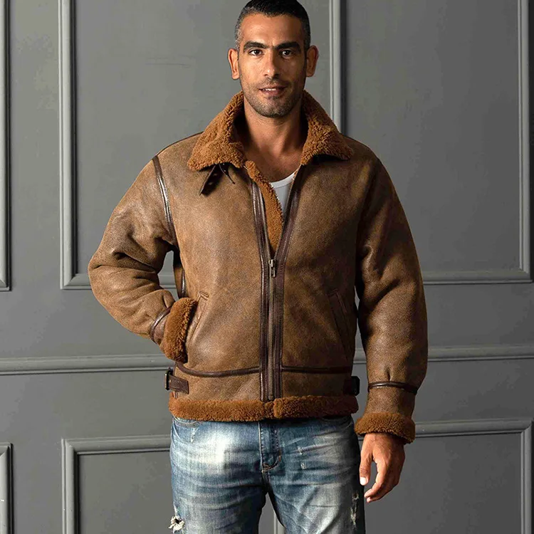 Classic B3 Bomber Jacket For Men Genuine Sheepskin Leather Coat_voghion.com