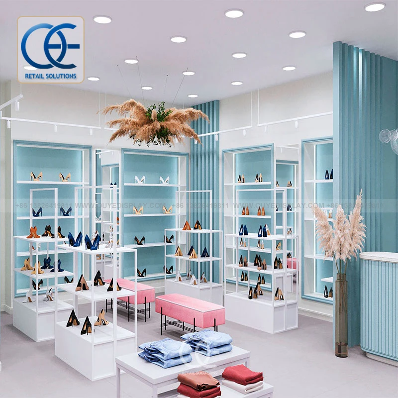 Cabinet with Glass Showcase Table Shoes Shop Display Ideas