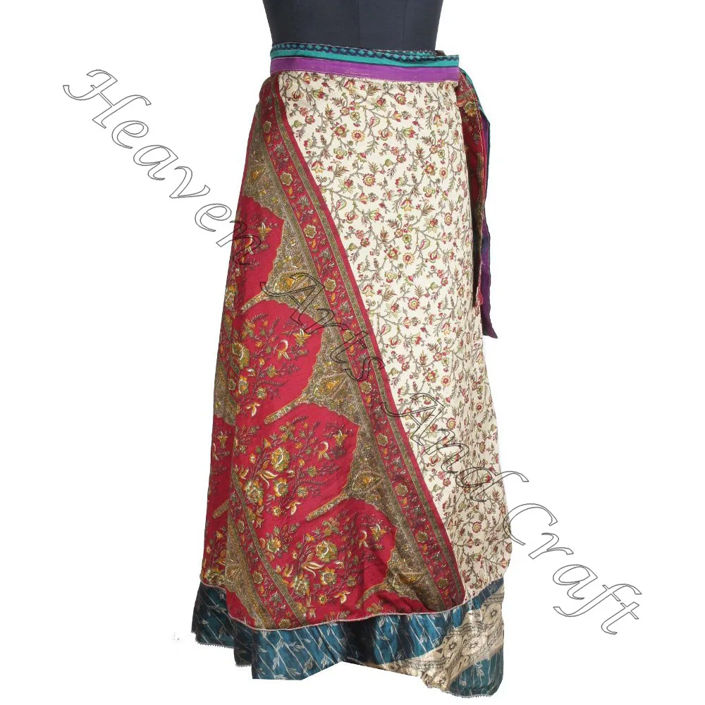 Ethnic Silk Wrap around Skirt Reversible Magic Saris