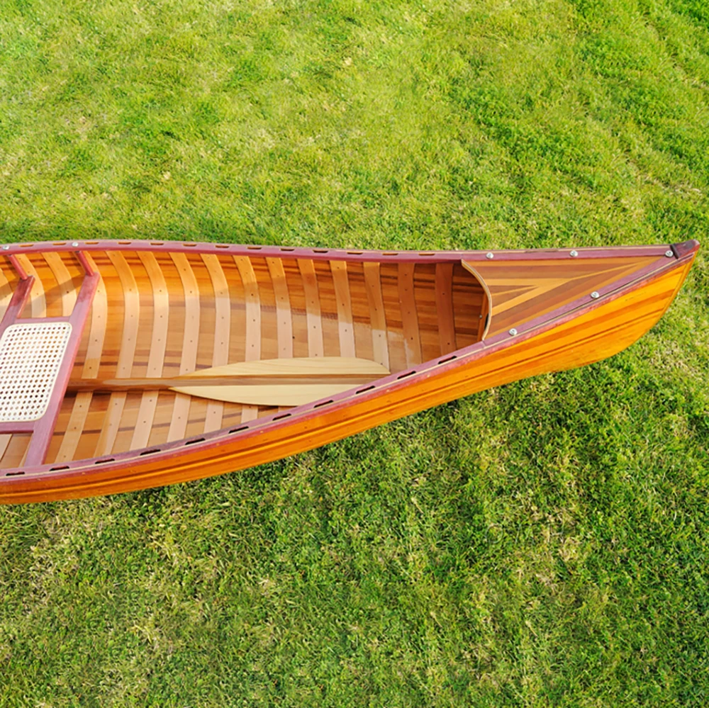 OMH 10ft Wooden Handicraft Kayak with Curved Rib and Bow for Home Nautical Decor and Fishing Display