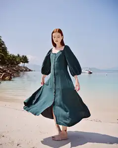 Fashionable Linen Long Dress for Women Plus Size Clothing Spring Summer Natural Fabric Breathable Midi Available Big Size