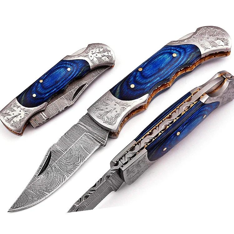 Hand Engraved New design Damascus Steel Blade Folding Knife Pocket
