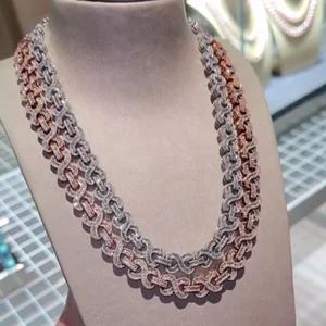 Customised 16mm Cuban Link Chain in High Quality VVS Clarity Rhodium Plated 10k gold plating White Gold Moissanite Diamond