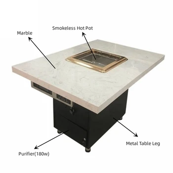Smokeless Integrated Marble Hot Pot Table induction hot pot With Purifier