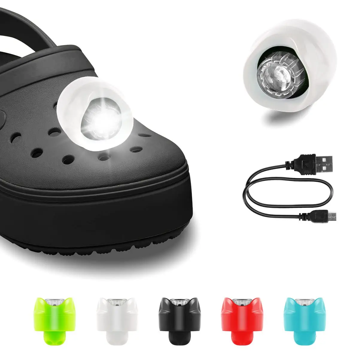 New Design Rechargeable LED head light 1pc/2pcs headlights shoes charms Clogs Shoes Decoration Shoes Lights for crocs details