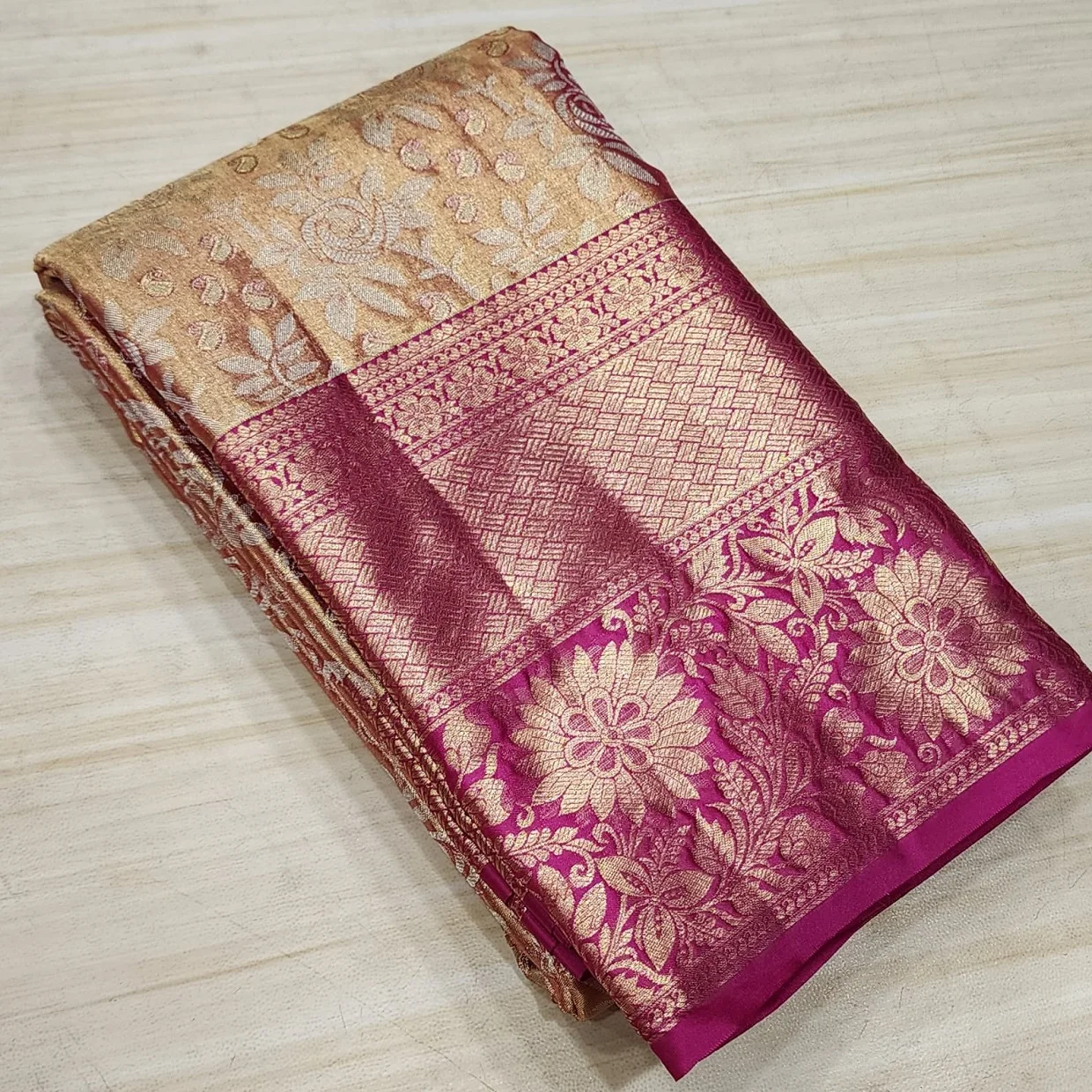 Custom Made Pishwas Saree Handcrafted Intricate Pattern Blend of Red and Shimmering Gold Hues. Ideal for Wedding and Party