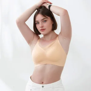 Seamless Breathable Lace-trimmed V-neck Push-up Bralette Adjustable Strap Fixed Cup Wireless Comfortable Plus Size Women's Large