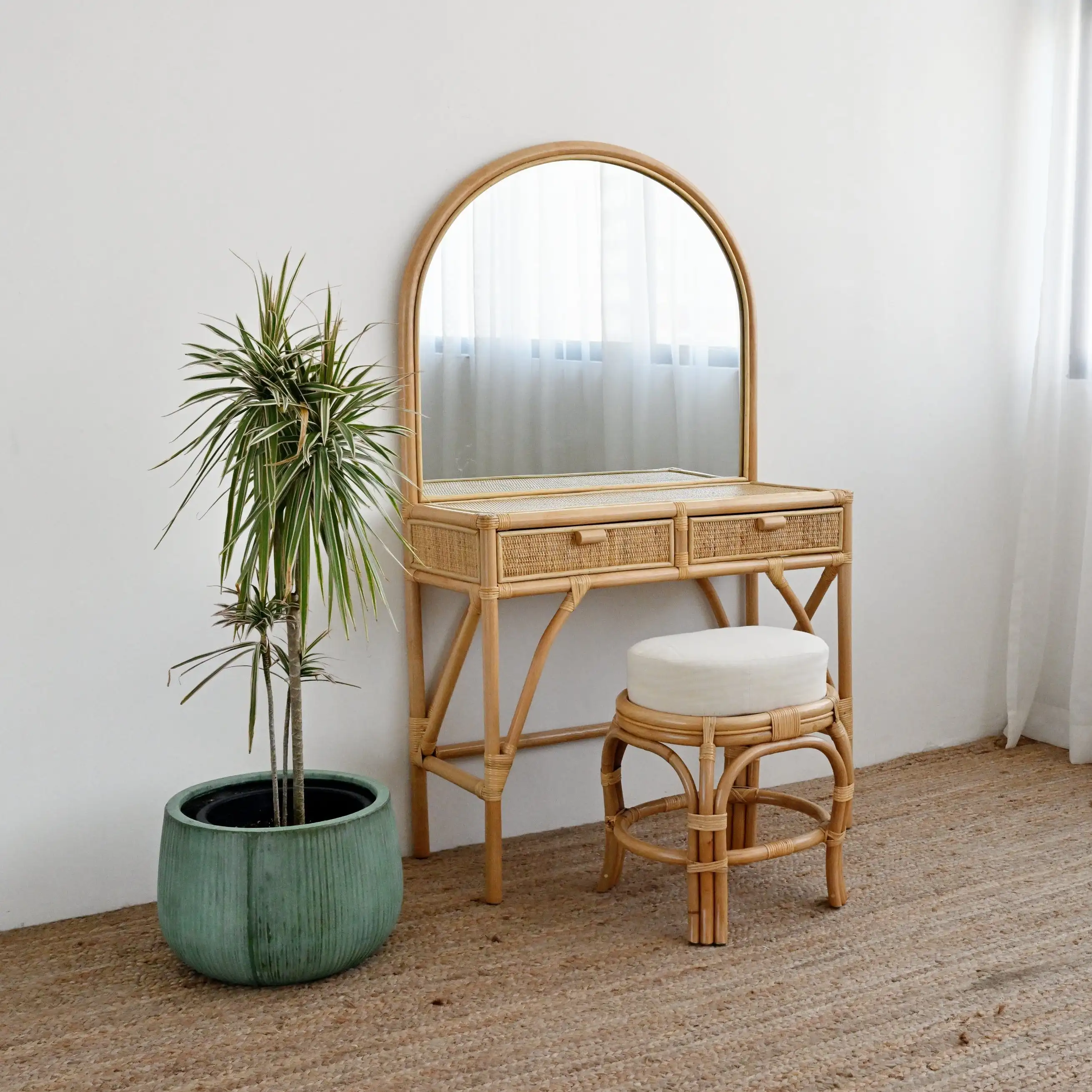 Contemporary handcraft rattan dressing table high quality modern vanity ...