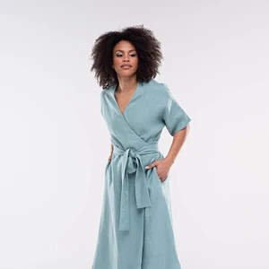 Autumn Women Casual Long Dress Ladies Elegant Drawstring Dresses For Women Custom Linen Wrap Shirt Maxi Dresses With Long Sleeve