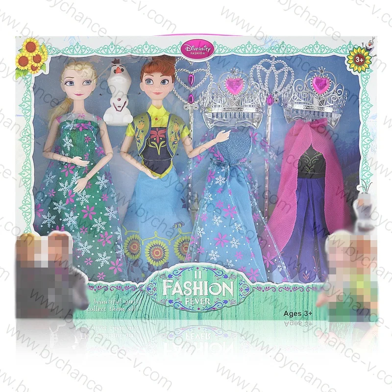 Лидер продаж праздничный подарок рождественский для молодых девушек роскошный игрушечный набор кукла принцессы Анны Эльзы с 2 комплектами платьев короной
