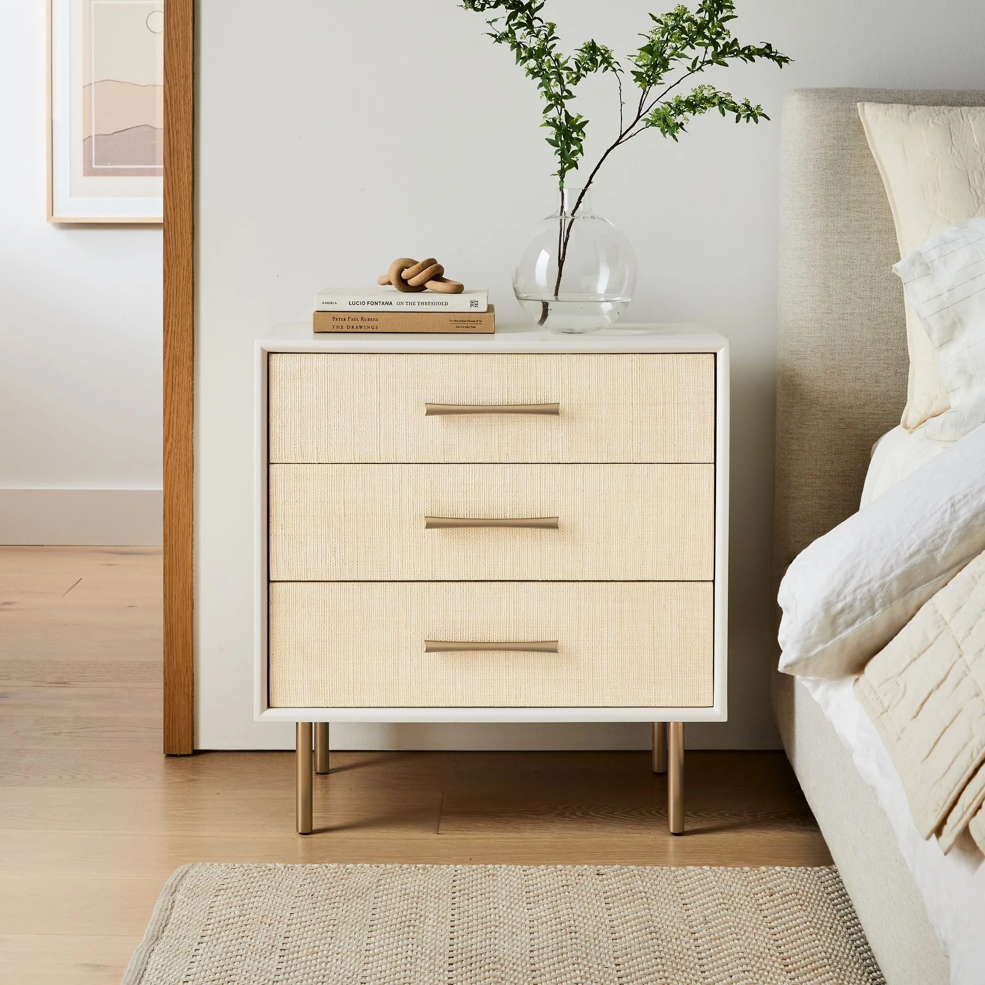 Custom Modern Minimalist Oak Wood Bedside Table with Three Drawers Durable Storage Adjustable Extendable Features Home Furniture