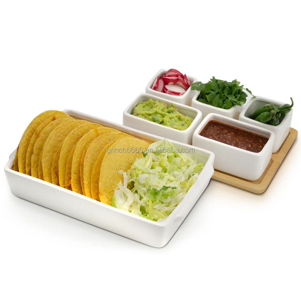 Ceramic Taco Shell Container Holder Set Appetizer Food Serving Tray