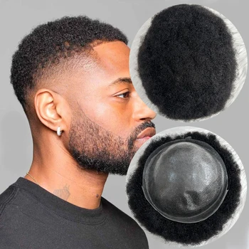 Wholesale 4mm 6mm 8mm 10mm 12mm 15mm Afro Kinky Cur Black Man Wig Unit Human Hair System Replacement Hairpiece Toupee For Men