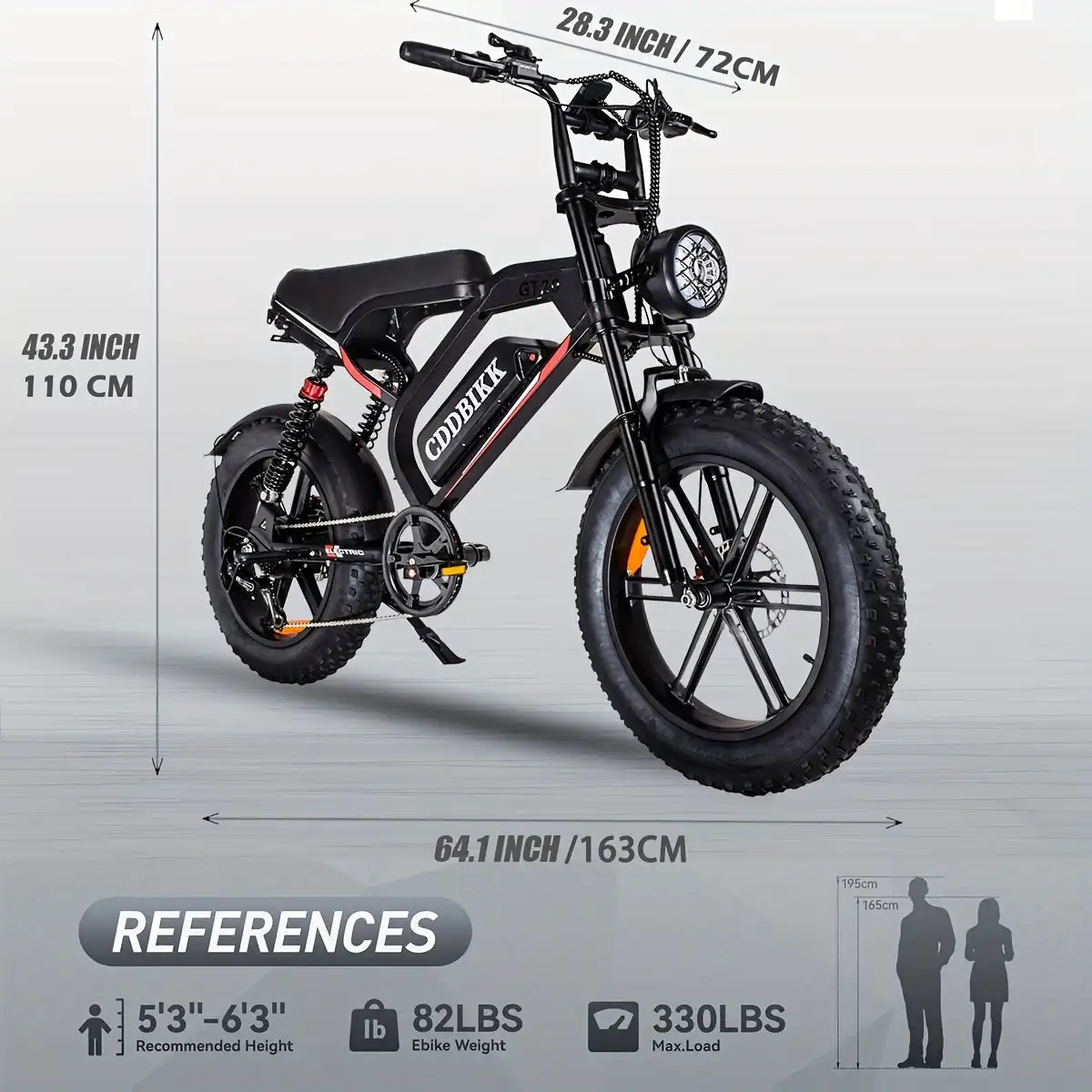 GT20 Electric Bike with 1000W Power 50KM/H Speed 60KM Range 60V Voltage 20 Fat Tires for Thrilling & Lightweight Rides