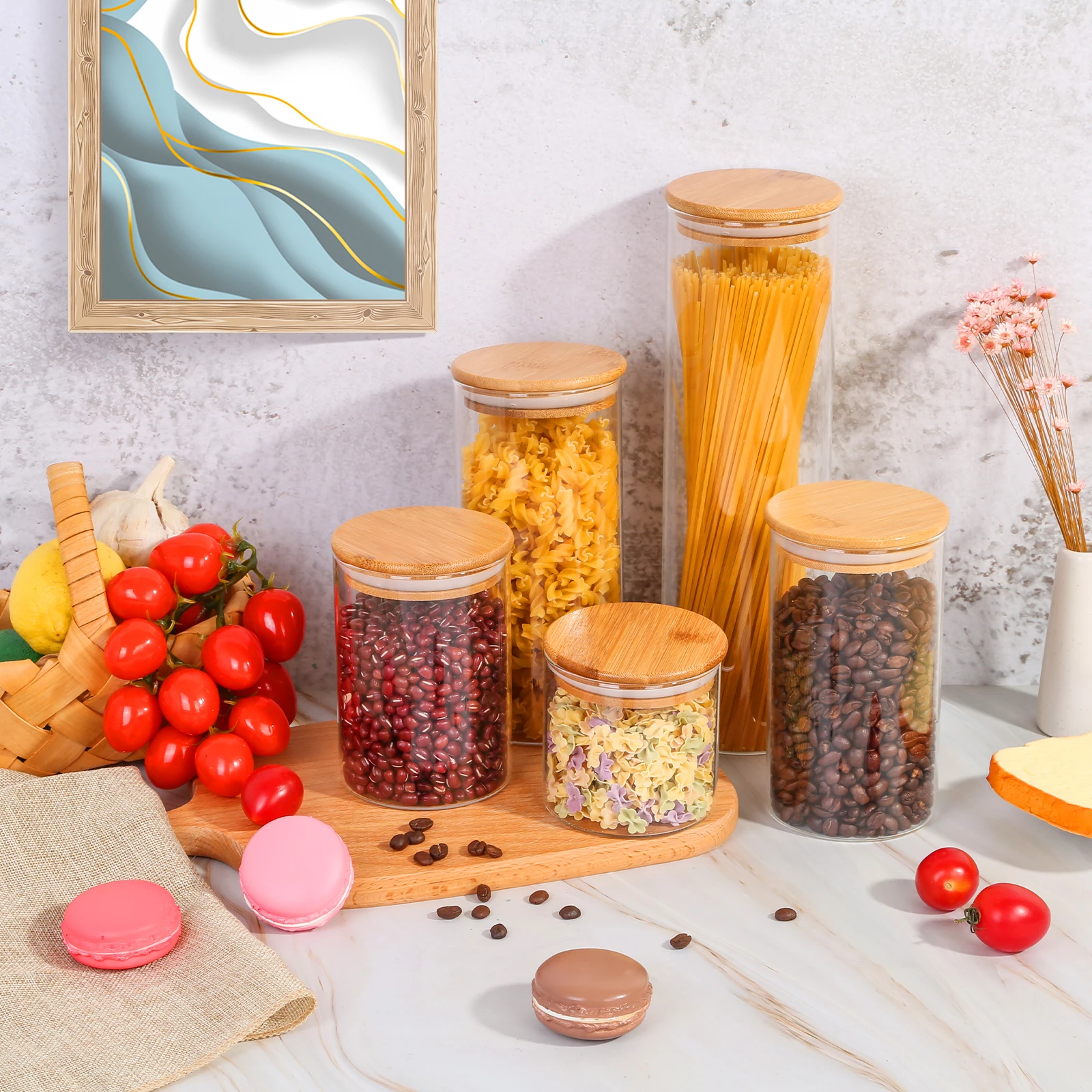 Kitchen Storage Sealed Reusable Food Container Glass Jar Airtight Containers Set With Lids Food