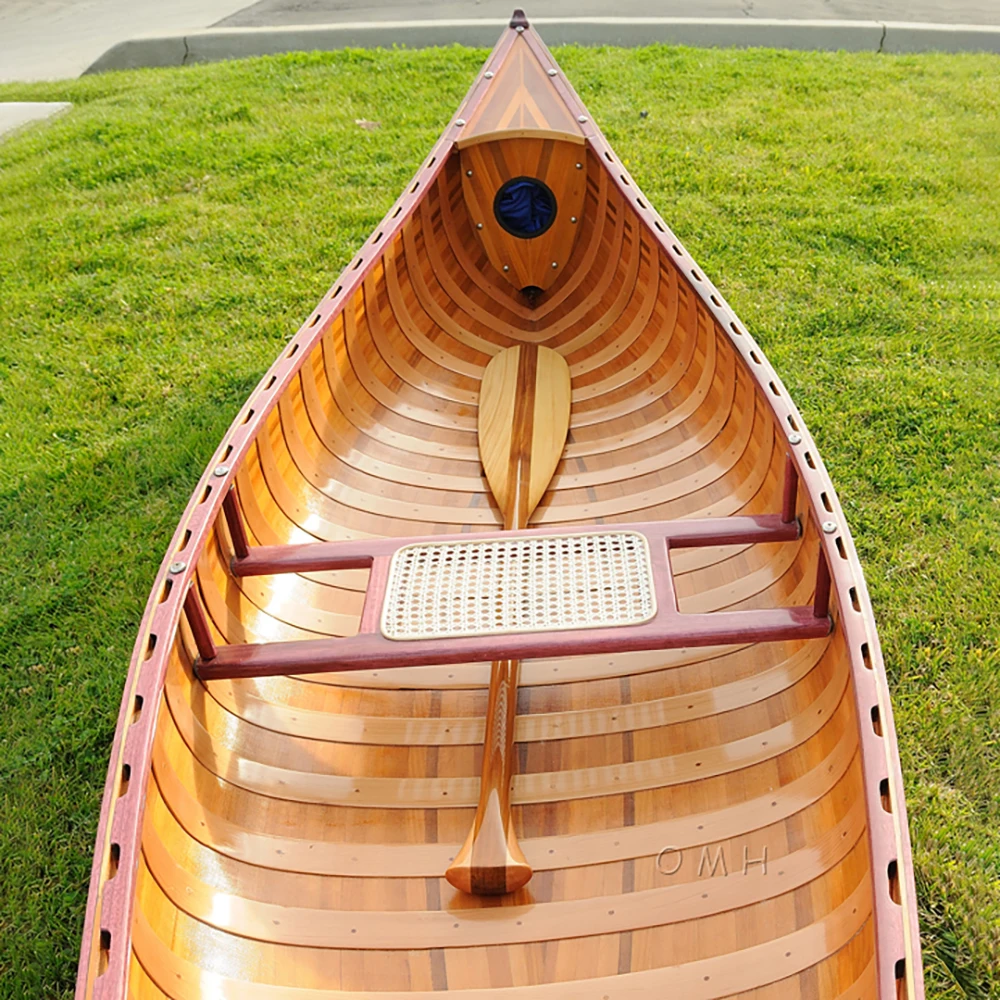 OMH 10ft Wooden Handicraft Kayak with Curved Rib and Bow for Home Nautical Decor and Fishing Display