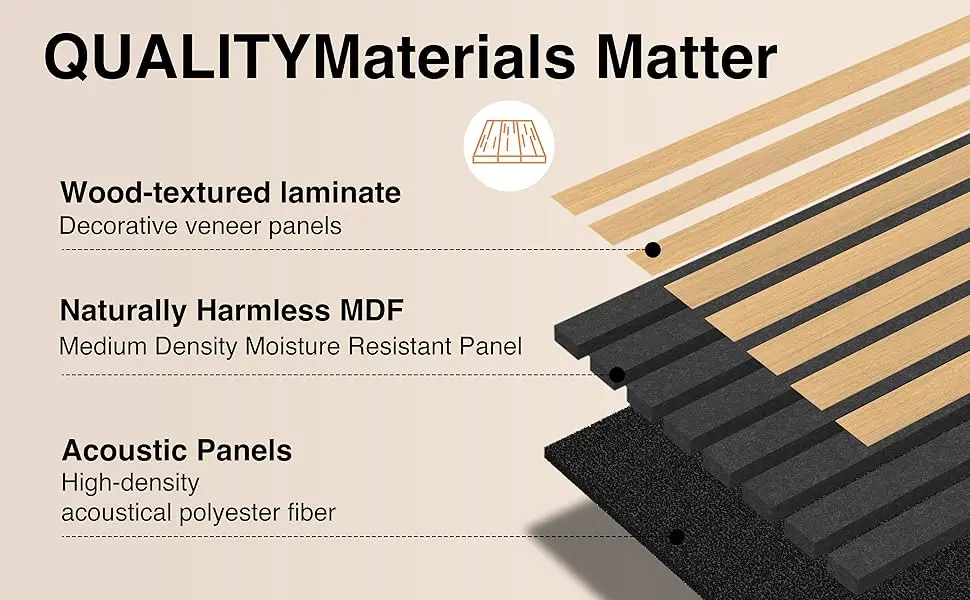 Modern Design Acoustic Slat Wood Panels 2 Pcs Soundproof Decor Wall Panels for Hotel Apartment School Hospital Graphic Design details