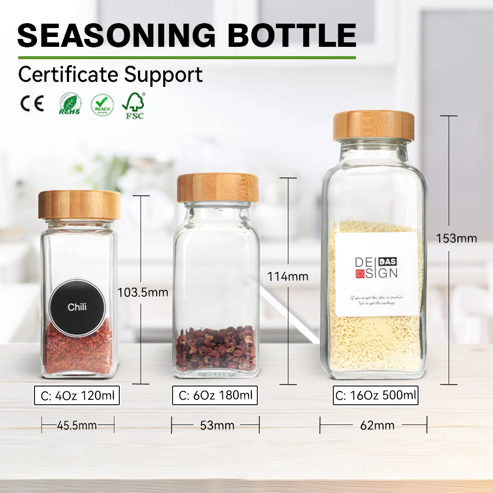 Custom 4oz 6oz 120ml Spice Packaging Set Pepper Seasoning Condiment Glass Spice Jar with Marker and Label