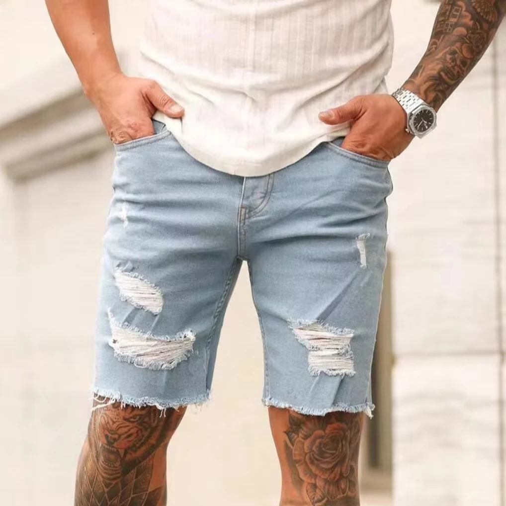 Custom High Quality Vintage Acid Washed Sun Faded Baggy Denim Shorts Solid Color Streetwear Men's Cargo Denim Jeans Shorts