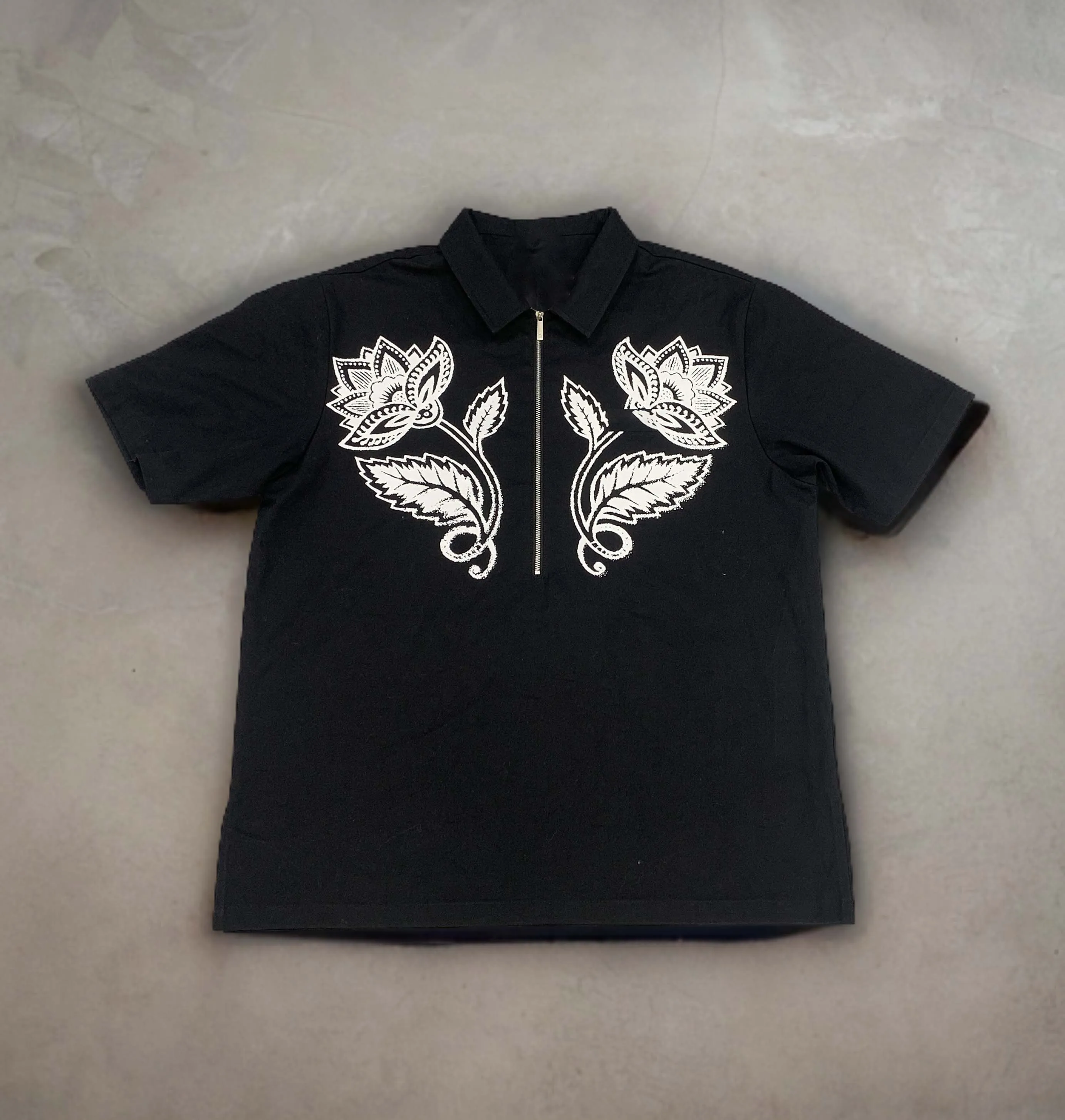 For Designer Streetwear T-shirt Half Zip Short Sleeve Duck Canvas Graphic Printed Long Oversized Boxy Vintage Work Shirts Men