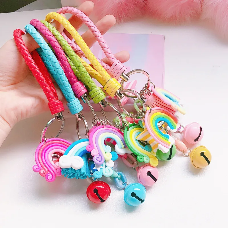 Factory Custom Logo Lovely Rainbow Keychain Lollipop Star Tassel