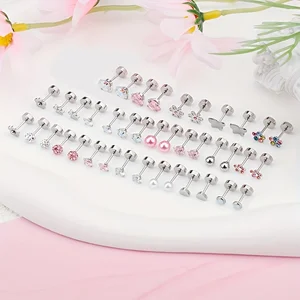 Non Tarnish Stainless Steel Zinc Alloy Tiny Stud Earring Ear Piercing Jewelry Helix Tragus Cartilage Screw Flat Back Amber