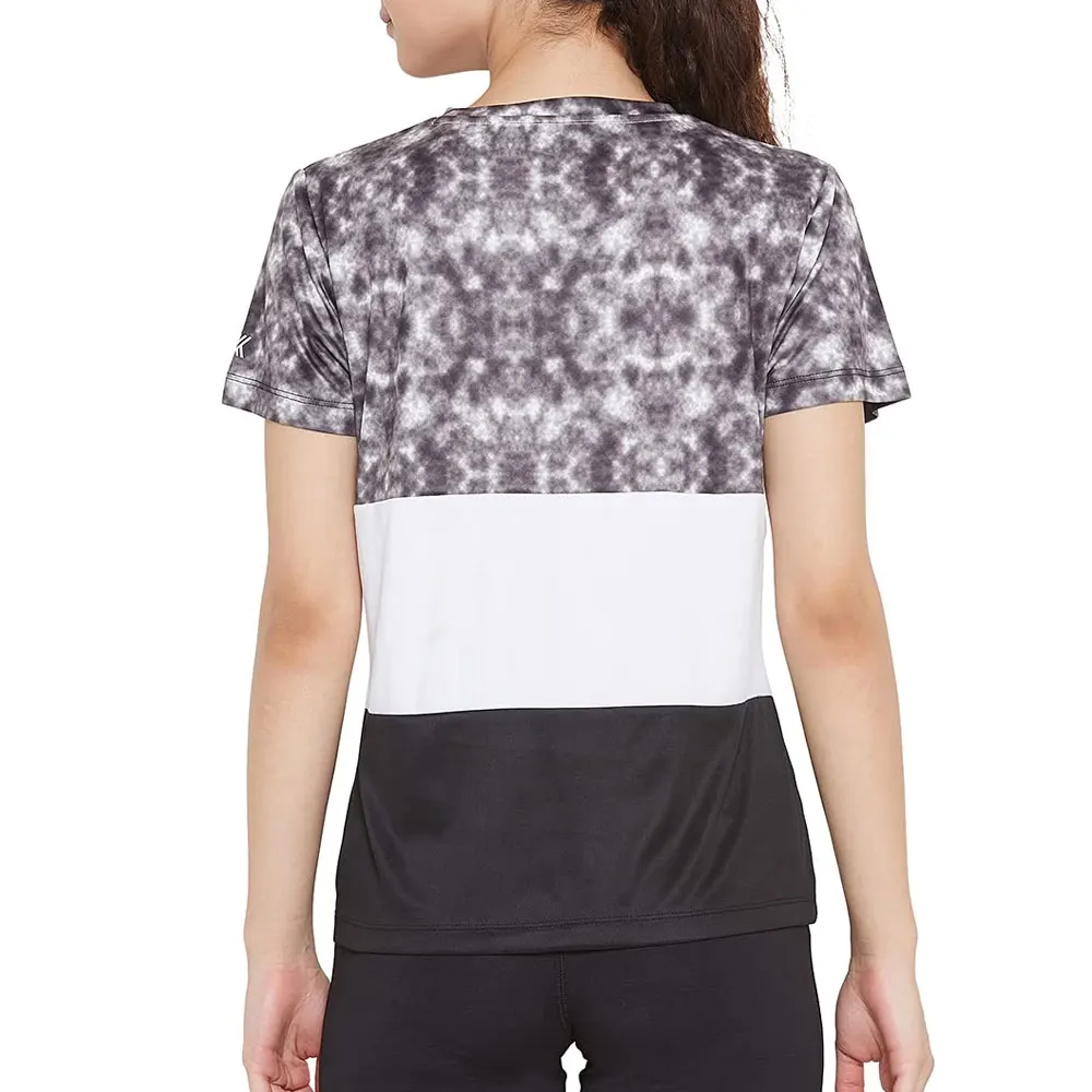 Women's Sporty Tie Dye Color Block Crew Neck Short Sleeve Quick Dry Polyester Crop T-Shirt