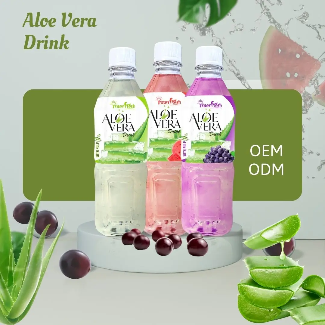 500ml INTERFRESH HACCP Certified Aloe Vera Fresh Drink with Grape Juice  Pulp Puree in Bottle Vietnam OEM Manufacture