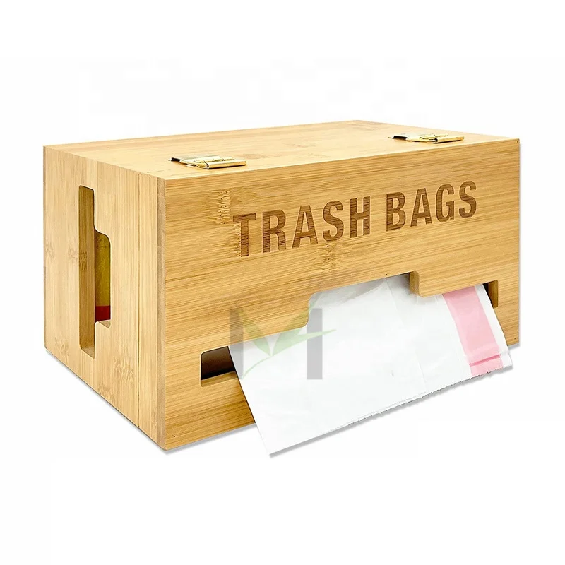 Bamboo Trash Bag Dispenser Garbage Bag Holder For Kitchen Laundry Trash