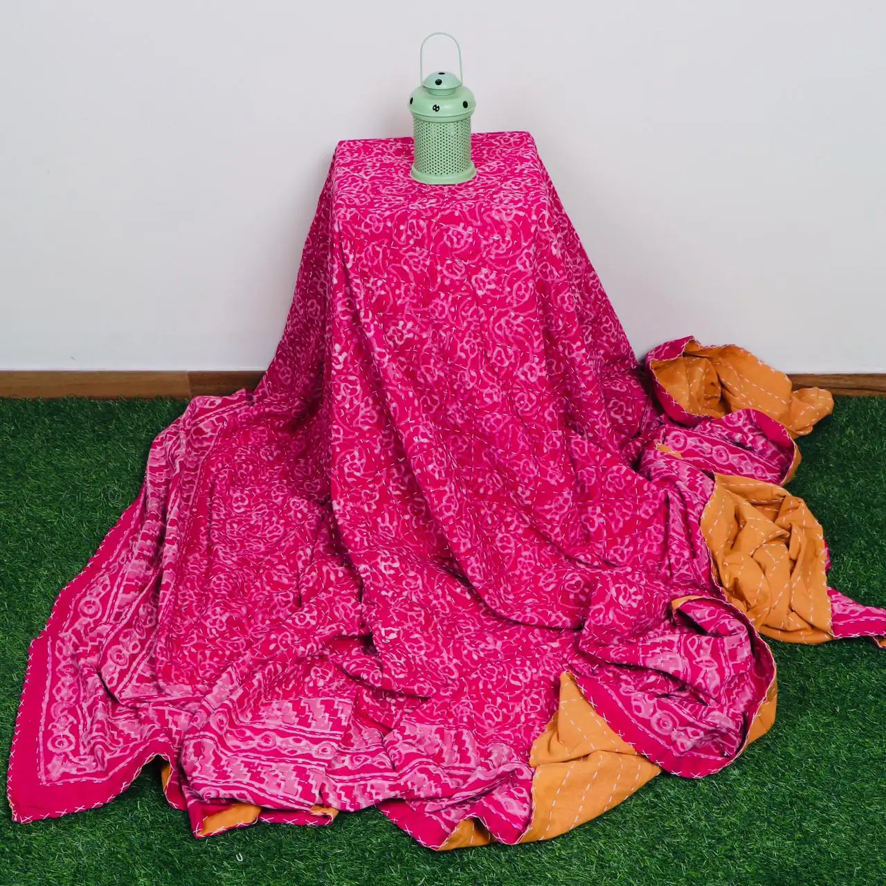 Синий цвет постельного белья Комплект в индийском Реверсивный покрывало нестандартной конструкции кантха