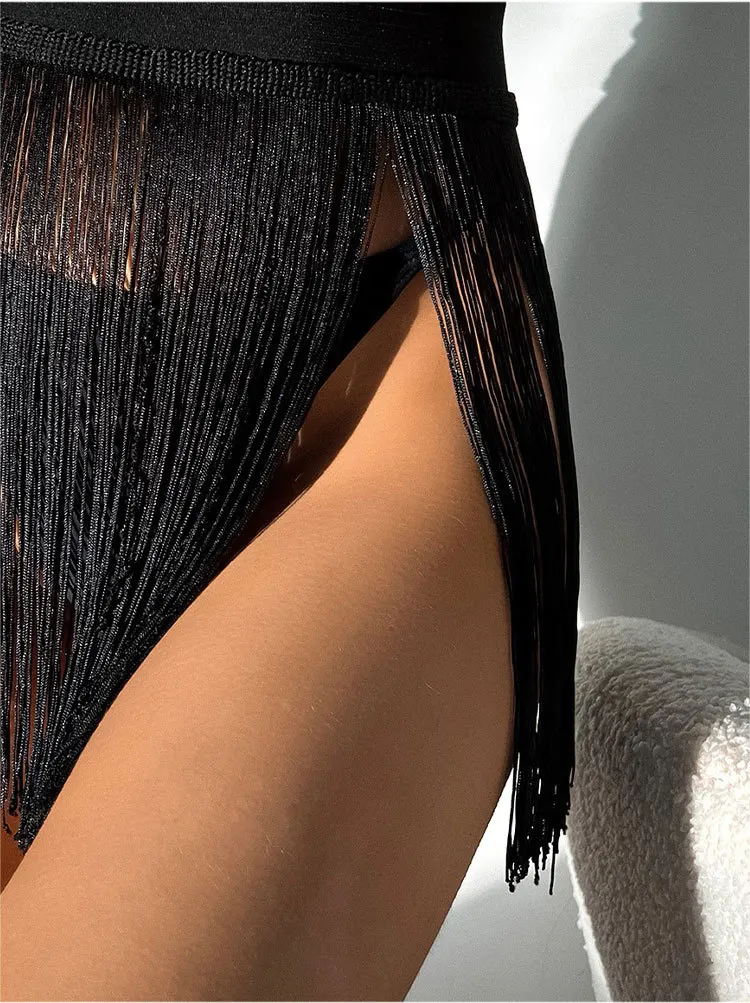 PASUXI 2023 New Trend Solid Fringed Skirt Beach Wear Crochet Beach Short Dress Resort Bikini Cover Swim Bottom Skirt
