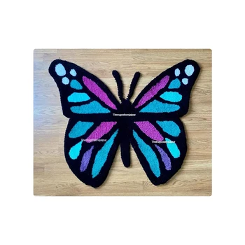 With Cotton Backing Butterfly Shape Rug Pretty Dollhouse Rug, Kids Bedroom Rug Hand Tufted 100% Wool Beautiful Multicolor