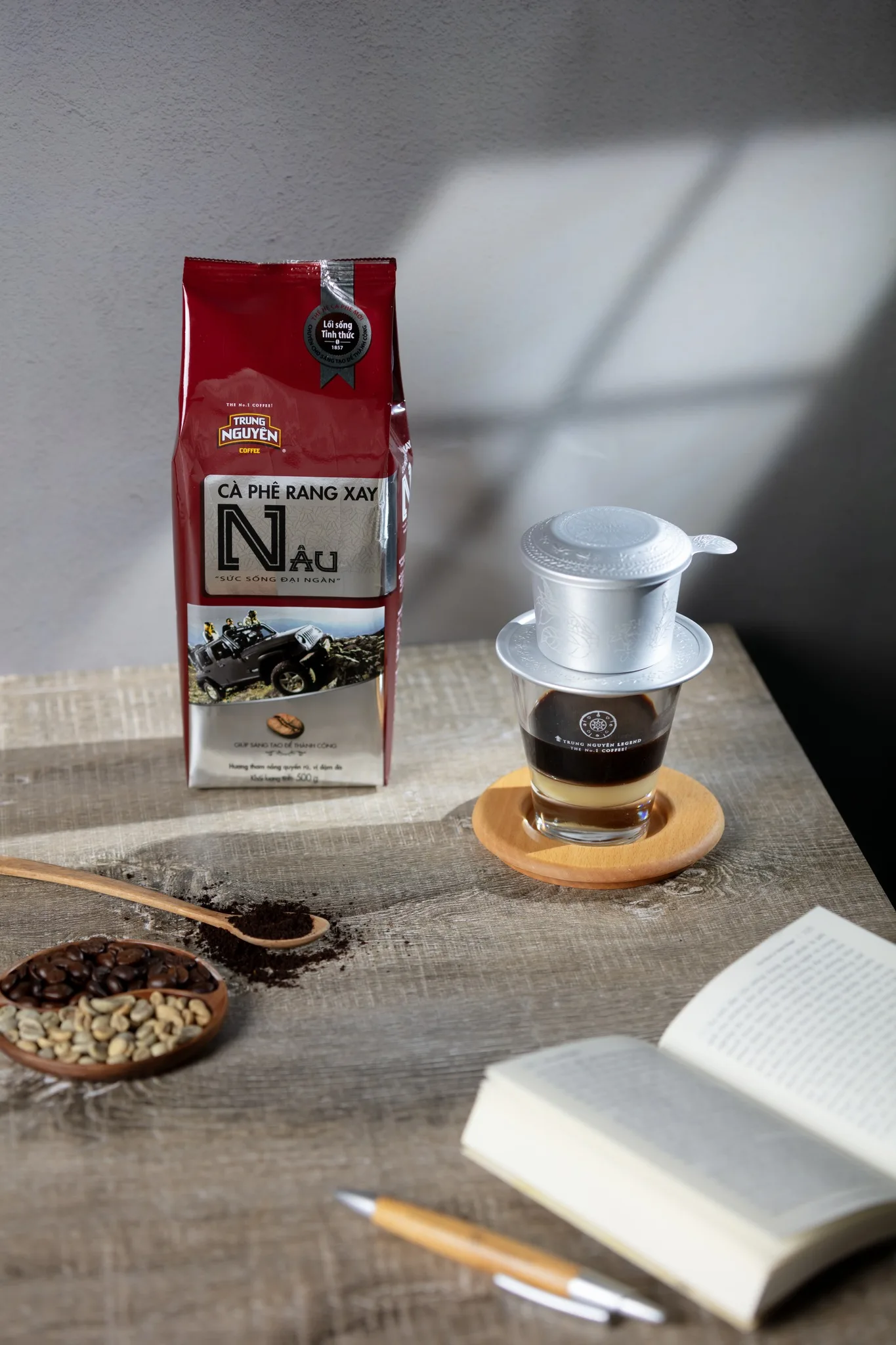 Лучший ароматизированный сырый кофе в зернах Trung Nguyenn Vitality Coffee (коричневый) мешок 500 г вьетнамский традиционный жареный и молотый кофе