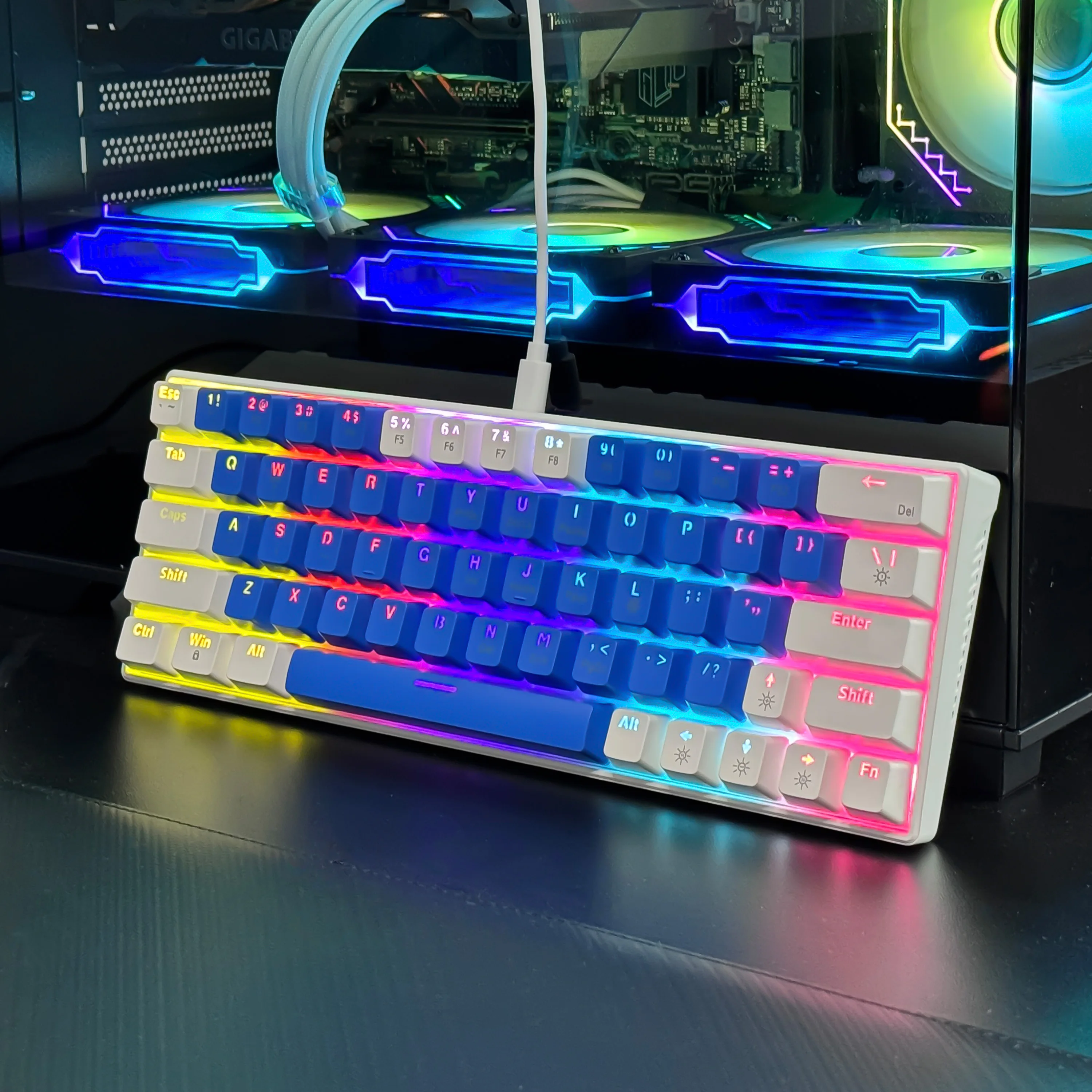 Professional 63 Key Led Backlit Mechanical Gaming Keyboard Usb Wired 60