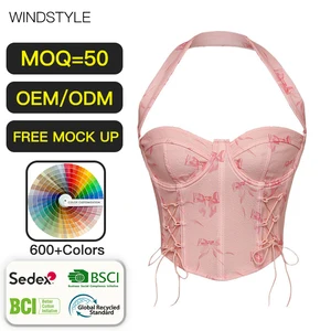 Women's Sexy Fishbone Corset Sports Tank Printed Spice Girls Strapless Vest Spandex Fabric Elastic Feature for Summer