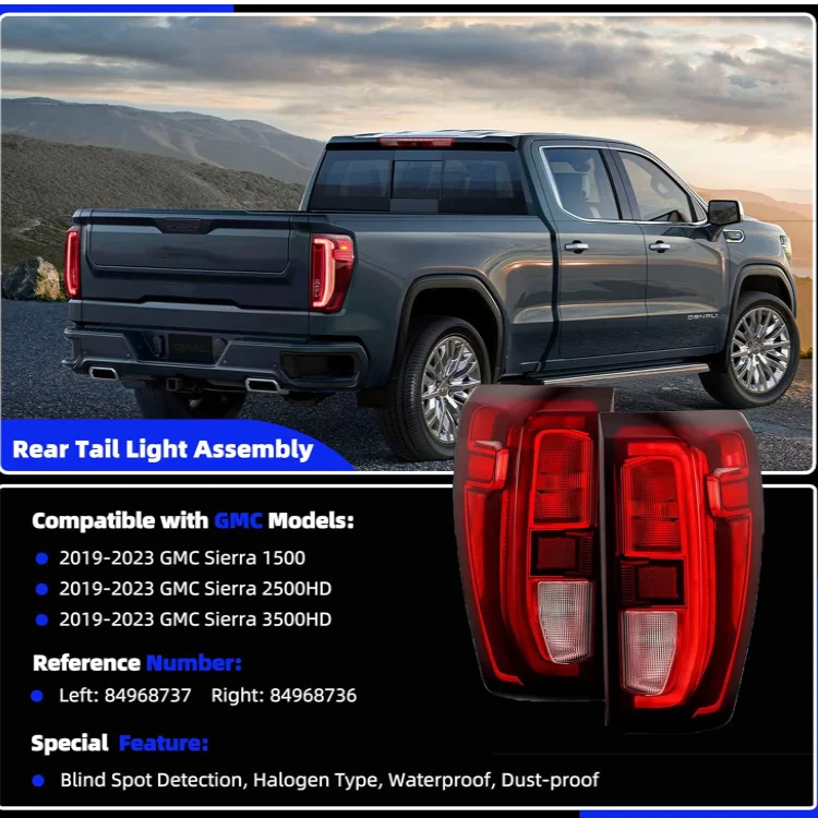 High Quality Rear Tail Light Assembly Halogen Type for 2019-2023 GMC Sierra 1500 2500HD 3500HD 84968736 84968737