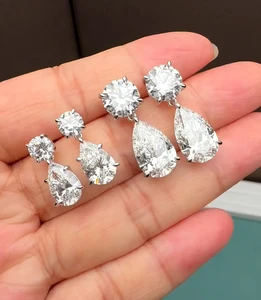 6 Carat Pear Cut Anchor Shape White Gold Trendy Party Diamond Dangle Earrings Luxury Souvenir