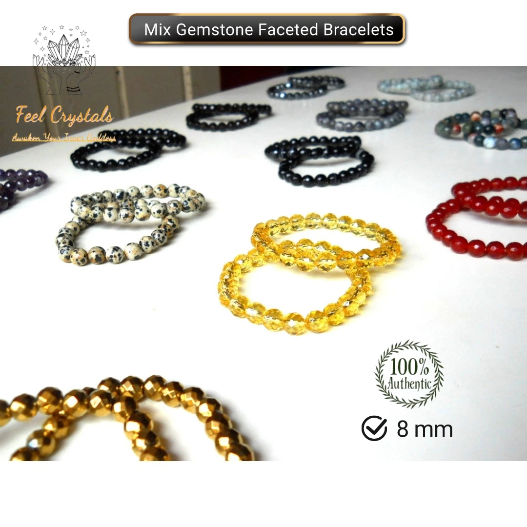 Stylish Unisex Bracelet with 8 mm Amethyst Faceted Beads Natural Crystal Gemstones Stretchable Trendy Men Women Boys Gift Idea