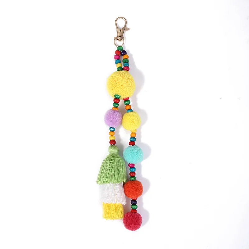 Wholesale Factory Cotton Tassel Key chains Colorful Bohemian Handbag Charms  Boho Decor Bag Accessories Macrame Pom Pom Plush Key chain From  m.