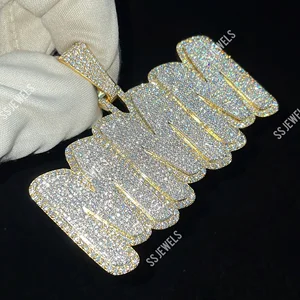 8.50 CTW VVS1 Brilliant Cut Moissanite Pendant Custom Hip Hop Iced Letter Rhodium Plated 925 Sterling Silver Trendy Necklaces