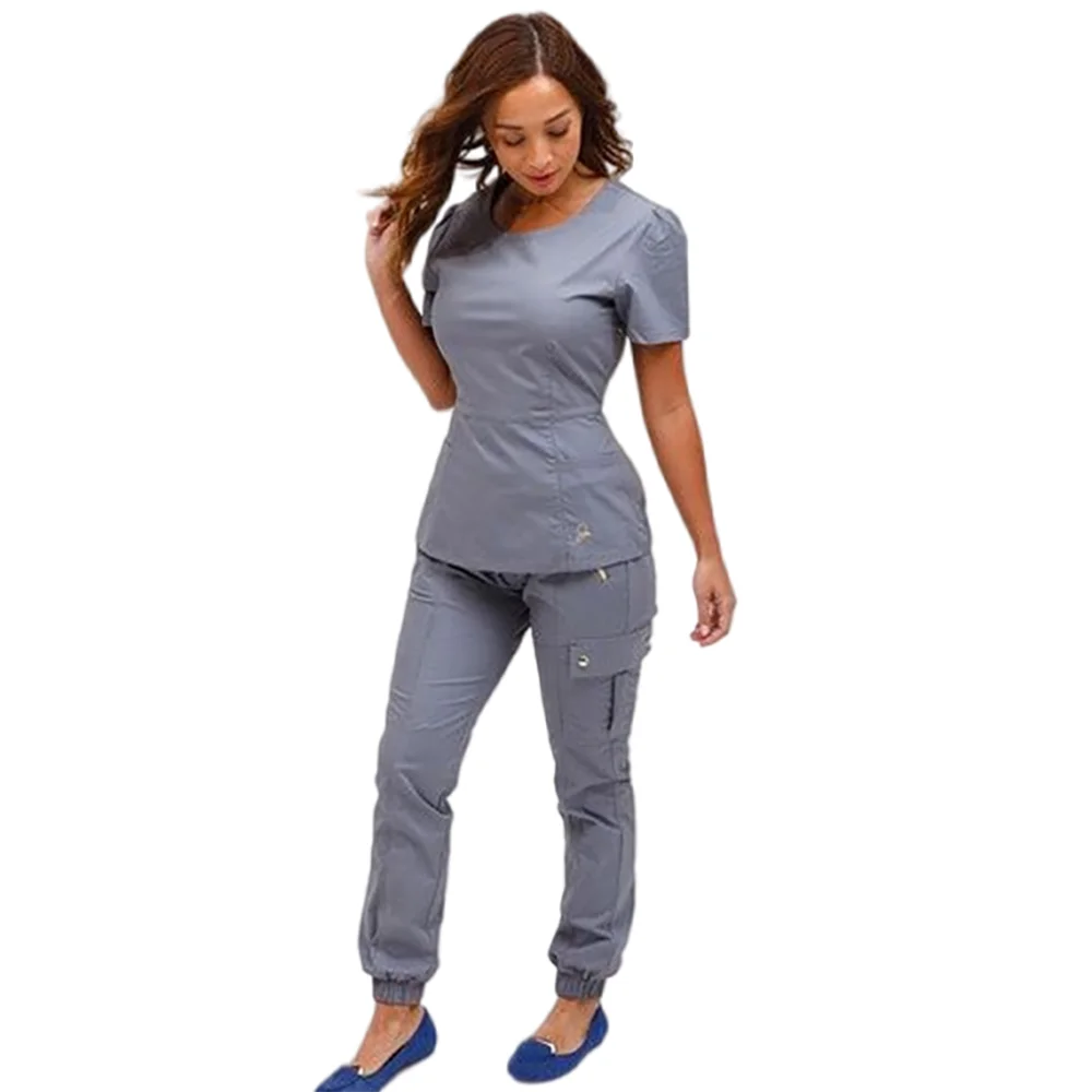 Medical Twill Scrubs Uniform Green 100 Polyester Scrubs For Women And