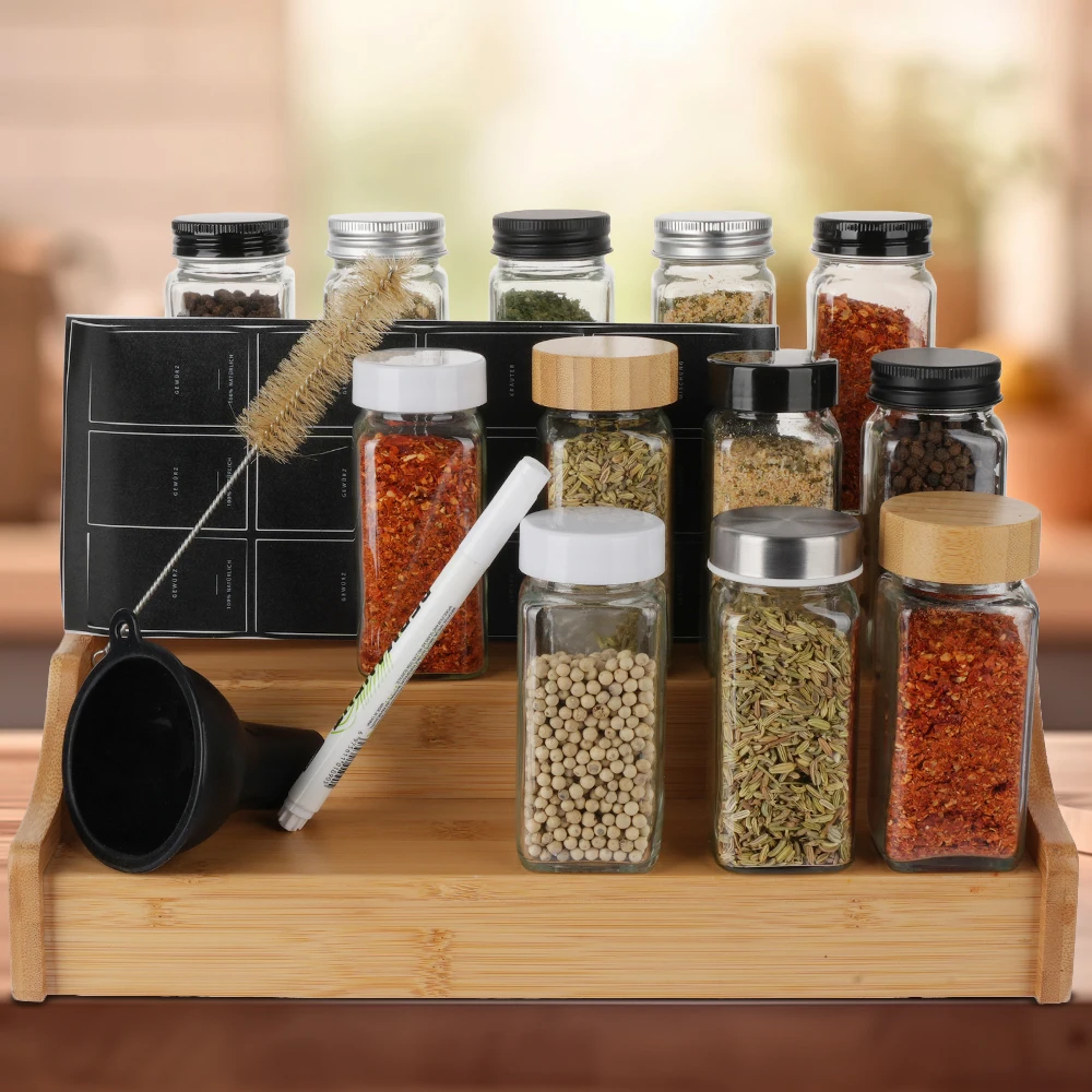 Square Seasoning Storage Jars Small Square Spice Jar With Bamboo