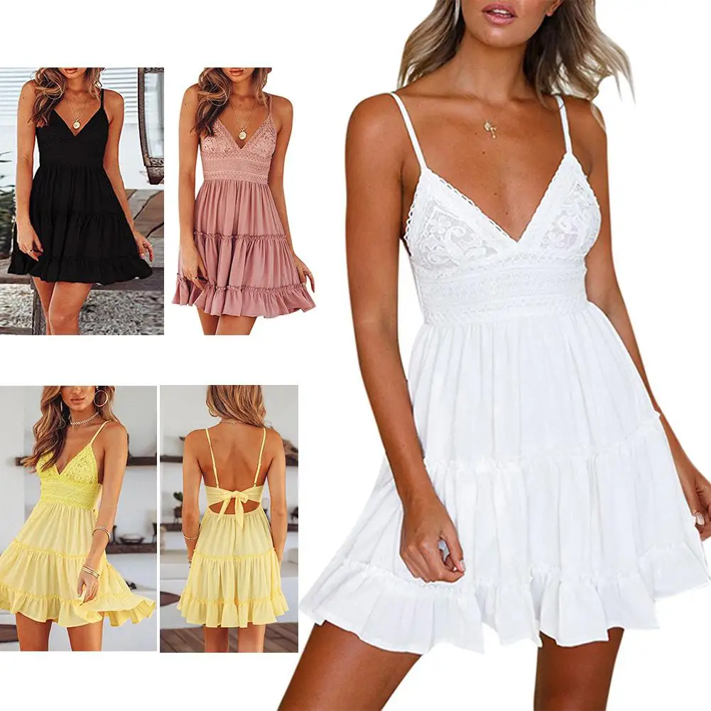 Sexy Vacation Print Backless U Neck Printed Dress Dresses(3 Colors)
