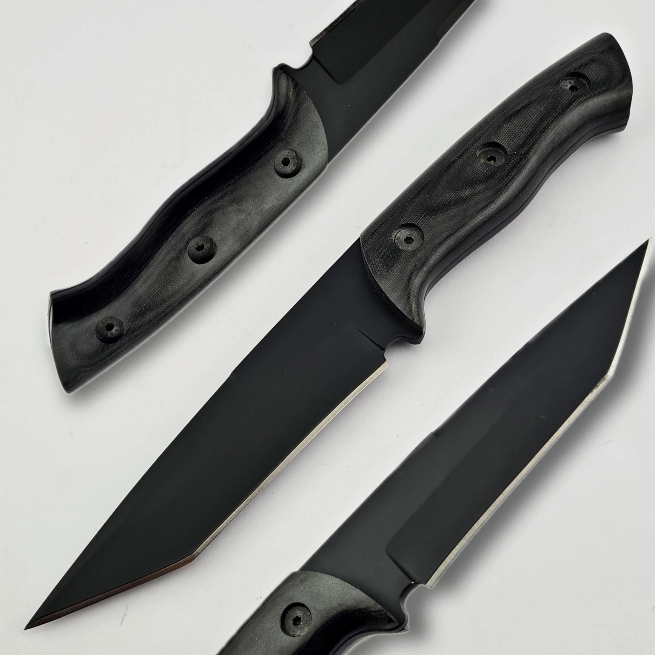 1095 High Carbon Steel Powder Coated Tanto Knife Black Micarta Handle